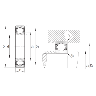 Однорядный шариковый подшипник 62306 A 2RSR C3