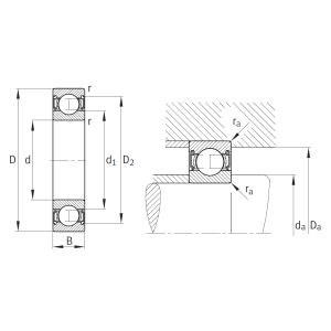 Однорядный шариковый подшипник 63001 A 2RSR C3